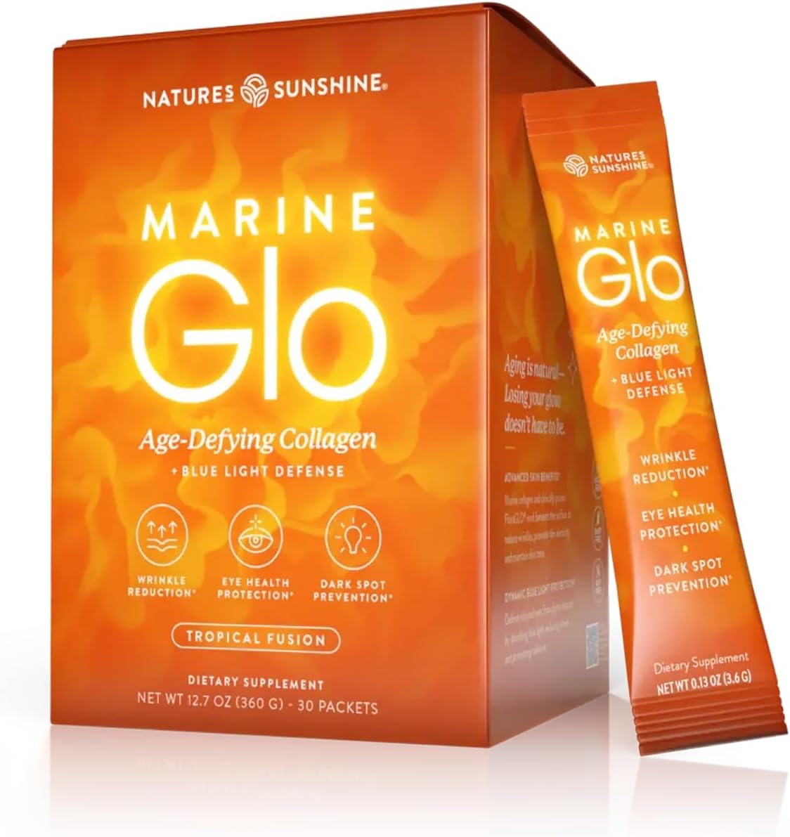 Nature's Sunshine Marine Glo Collagen - Defend Against Blue Light, Support for Skin & Eye Health, Reduce Wrinkles - 30 Stick Packs