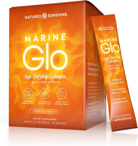 Nature's Sunshine Marine Glo Collagen - Defend Against Blue Light, Support for Skin & Eye Health, Reduce Wrinkles - 30 Stick Packs