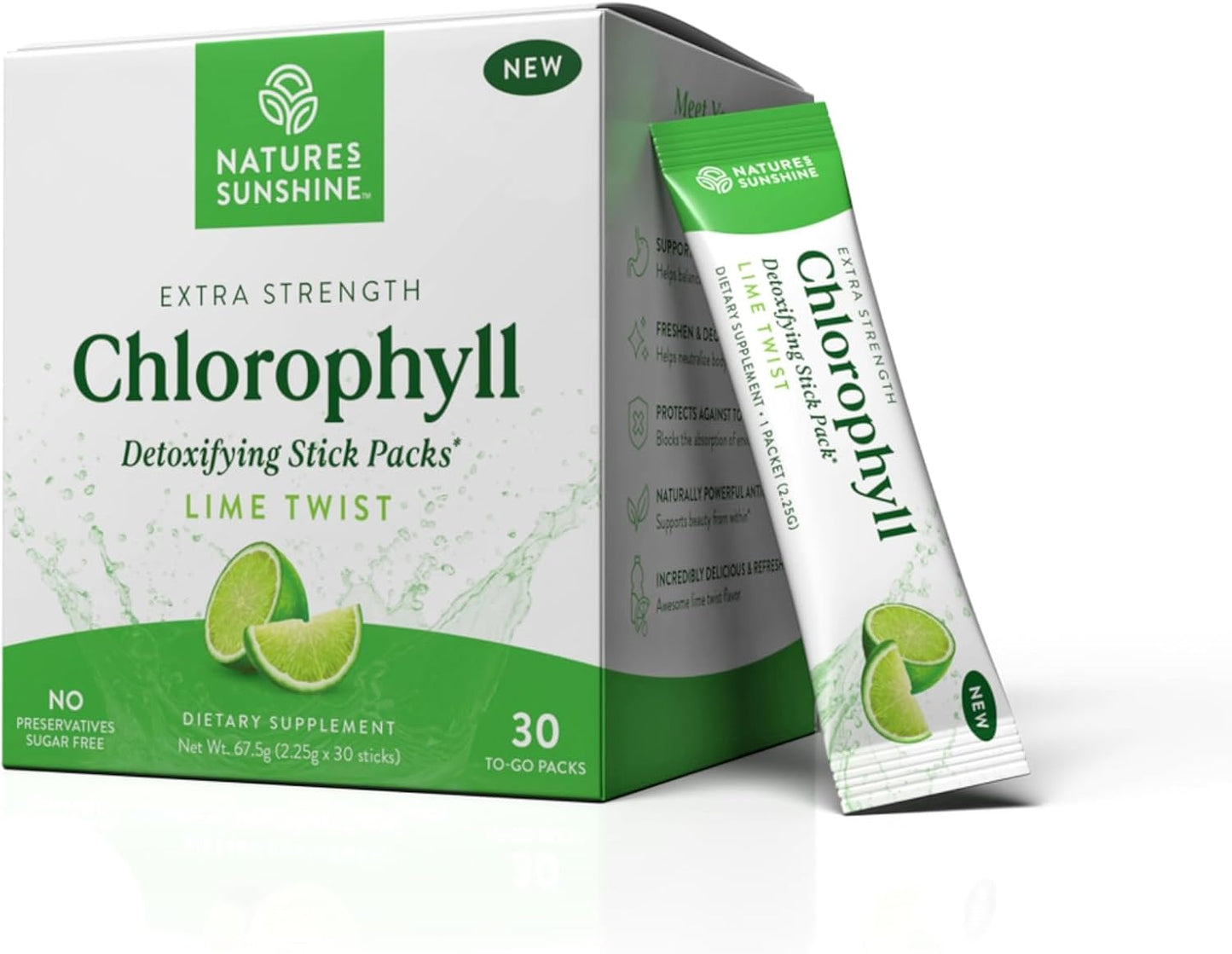 Nature's Sunshine Lymphatic Drainage & Chlorophyll Stick Packs (Lime Flavor) Bundle | Lymphatic, Detox & Immune Support | Liquid Drops + Drink Mix | Cleanse, Energize & Support Overall Wellness