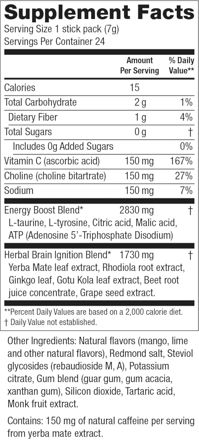 Nature's Sunshine Brain Edge – Mental Clarity, Focus & Energy Drink Mix, Nootropic Herb Blend with Yerba Mate, Ginkgo & Rhodiola, 24 Stick Packs