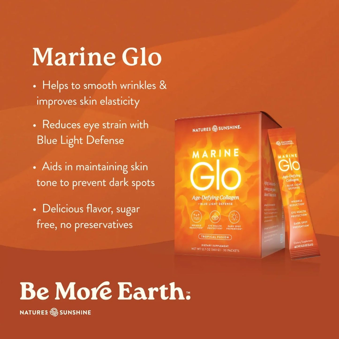 Nature's Sunshine Marine Glo Collagen - Defend Against Blue Light, Support for Skin & Eye Health, Reduce Wrinkles - 30 Stick Packs
